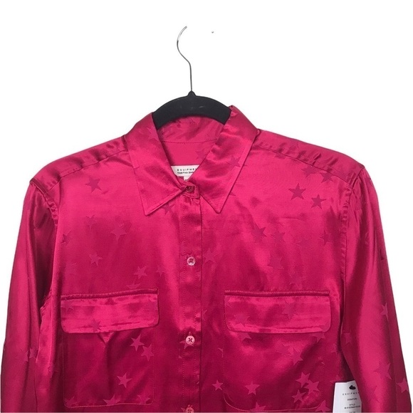 Tabitha Simmons Equipment Pink Satin Star Print Button Down Shirt - Picture 3 of 9